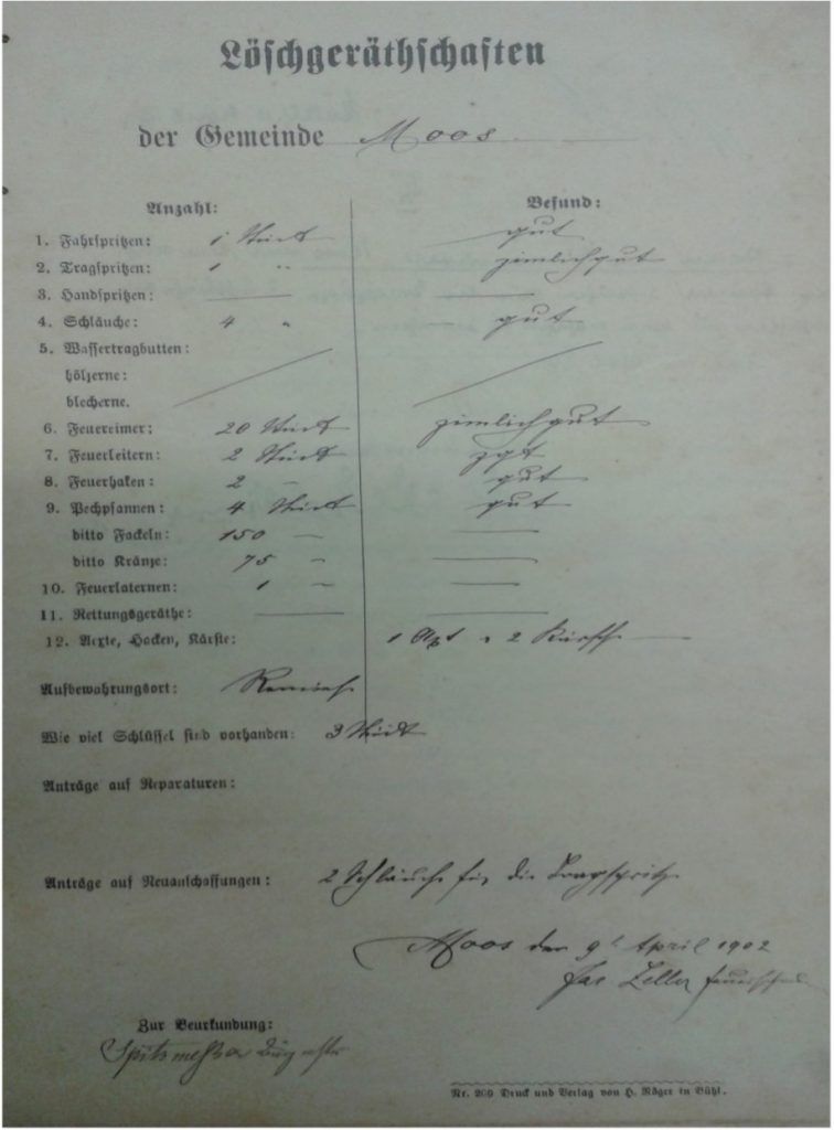 Unsere Geschichte Auflistung von Lösch-gerätschaften aus dem Jahre 1902